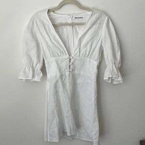 REFORMATION (0) 100% LINEN WHITE MINI DRESS